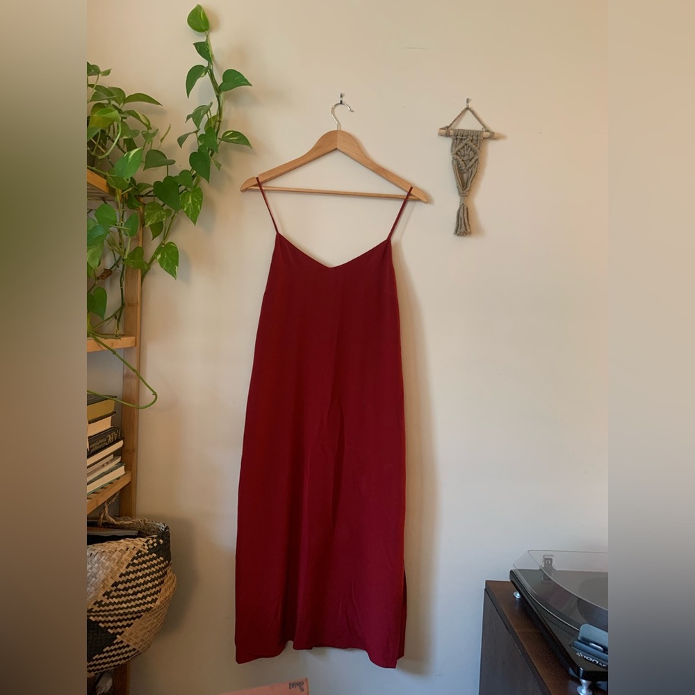 Madewell // Red Silk Eva Side-Slit Slip Dress - Picture 2 of 11